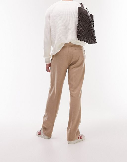 STRAIGHT-LEG TROUSERS WITH AN ELASTICATED WAISTBAND - Stone