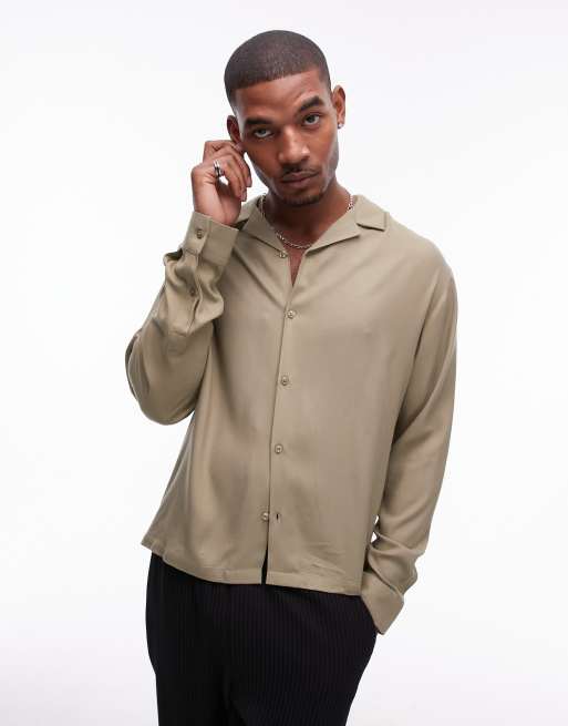 Topman – Wiskozowa koszula z długimi rękawami w kolorze khaki