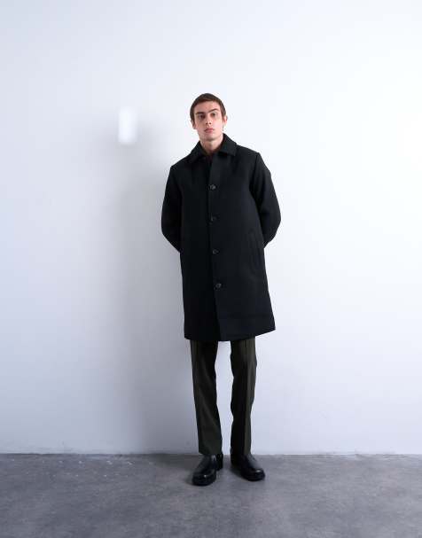 Topman wool-blend car coat in black - view 1
