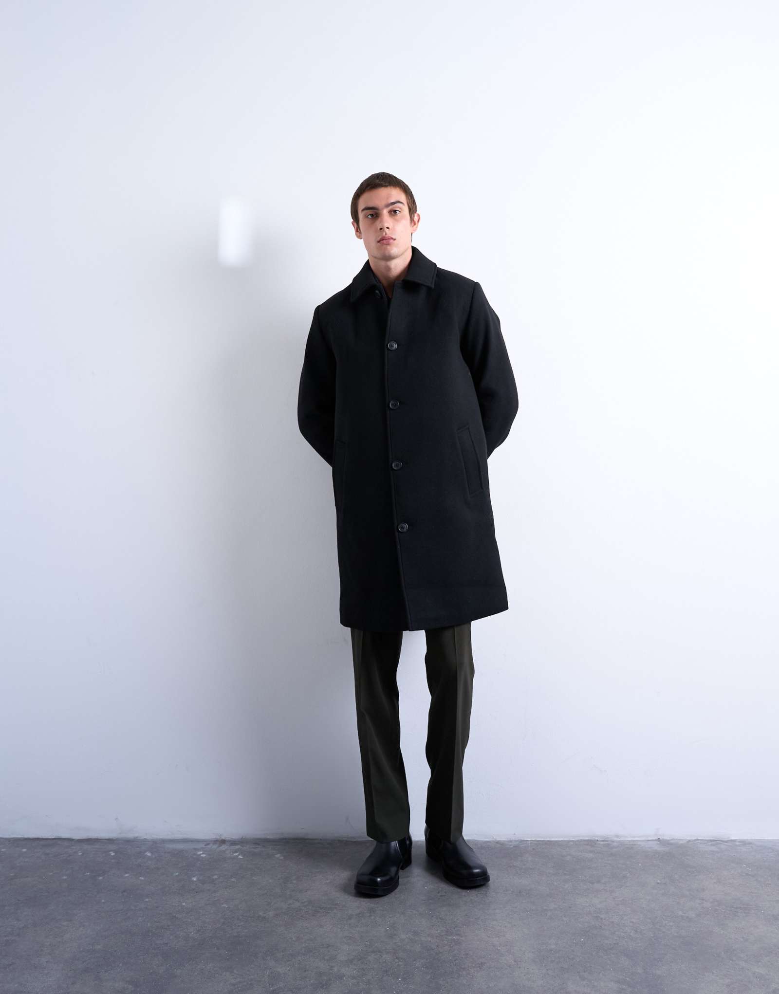 Автомобильное пальто из смеси шерсти Topman черного цвета