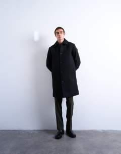 Model wearing Wool blend car coat in black
