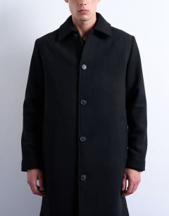 Model wearing Wool blend car coat in black