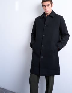 Model wearing Wool blend car coat in black
