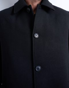 Model wearing Wool blend car coat in black