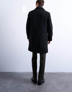 Model wearing Wool blend car coat in black