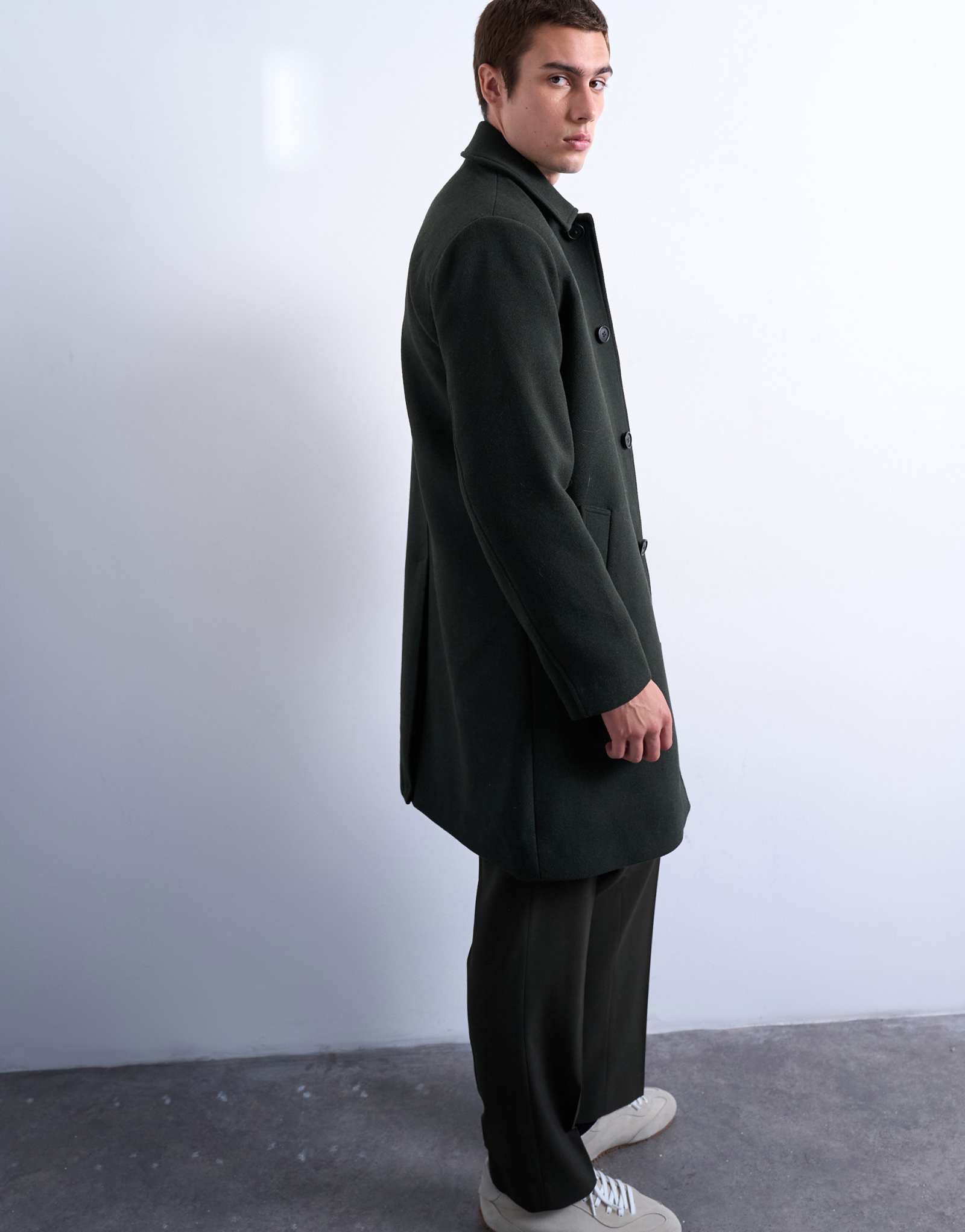 Автомобильное пальто из смеси шерсти Topman темно-зеленого цвета