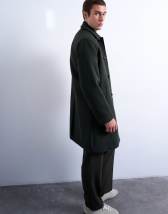 Topman wool blend car coat in dark green