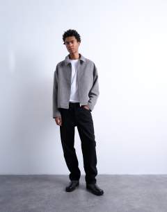 Model wearing Wool blend jacket in charcoal