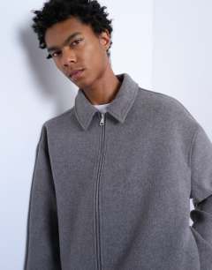 Model wearing Wool blend jacket in charcoal