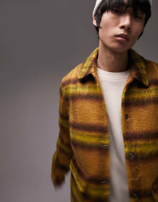 Topman wool blend shacket in mustard plaid | ASOS