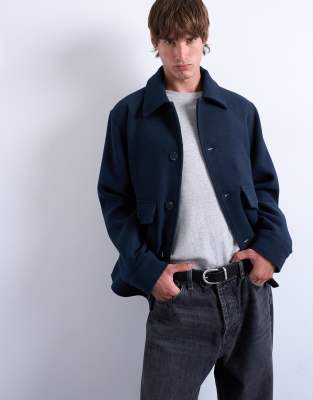 Topman Wool Blend Shacket In Blue