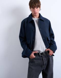 Wool blend shacket in navy