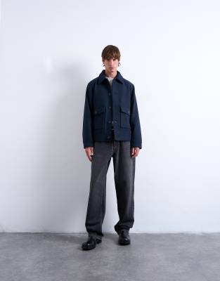 Topman Wool Blend Shacket In Blue