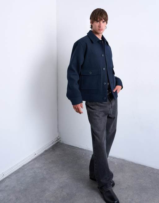 Topman wool blend shacket in navy, 3 of 5