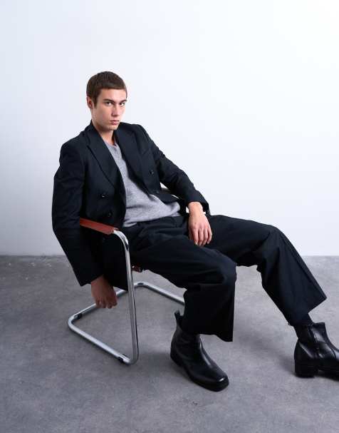 Topman wool blend striped suit in navy - view 1