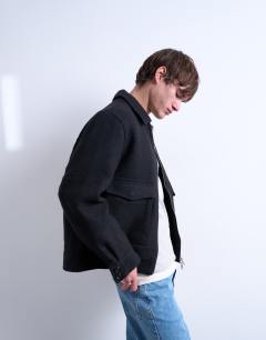 Wool blend zip through shacket in dark grey