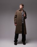 [Topman] Topman wool check car coat in brown-Multi 2XL Check