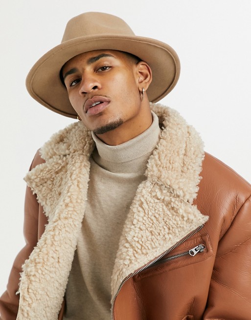 Topman wool fedora hat in camel