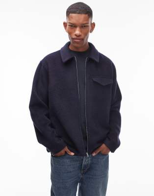 Topman Wool Look Shacket In Navy