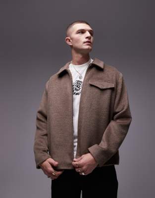 Topman Wool Look Shacket In Oatmeal-neutral