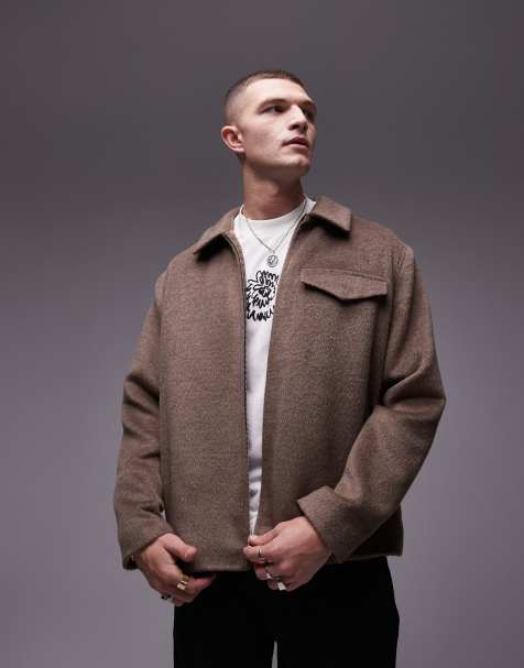 Topman wool look shacket in oatmeal - view 1