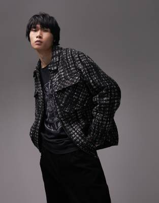 Topman wool mix shacket in black check