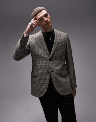 Topman wool mix slim blazer in brown