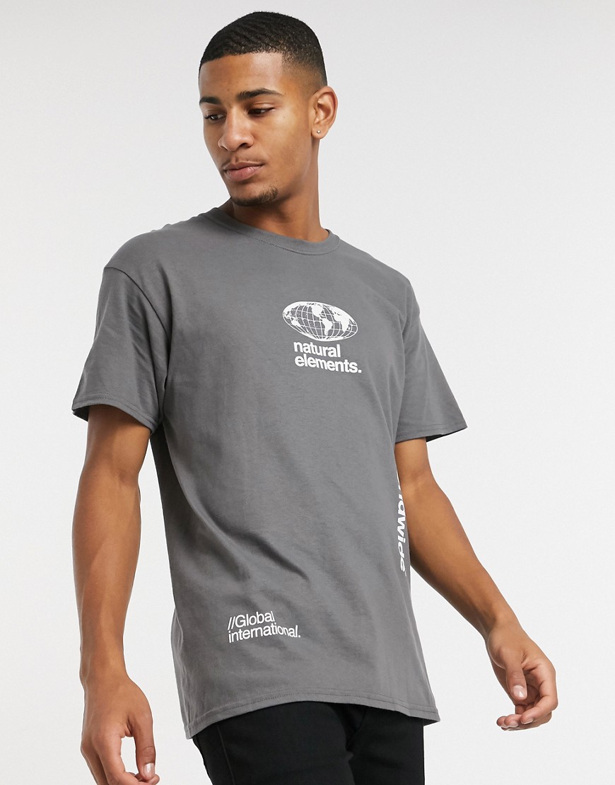 Topman Worldwide Print T-shirt In Charcoal Gray-grey
