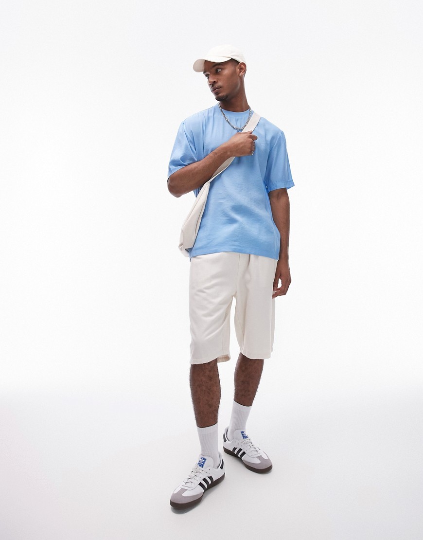 woven oversized fit t-shirt with mid sleeve in light blue