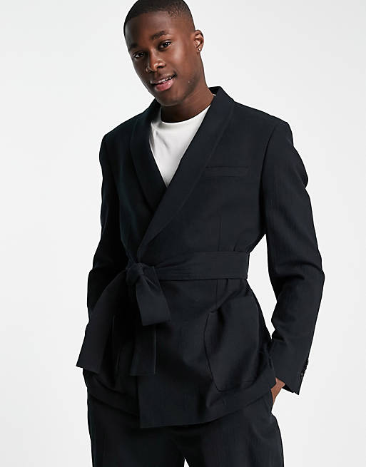 Topman wrap suit jacket in black crepe | ASOS