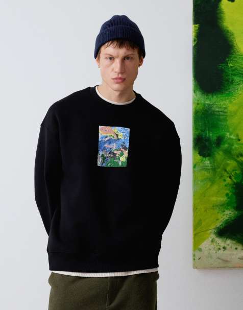 Topman x Alice Hartley oversized fit sweatshirt with front and back floral patch embroidery in black - view 1