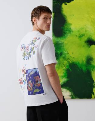 Topman X Alice Hartley Premium Heavyweight Oversized Fit T-shirt With Front And Back Floral Embroidery In White