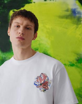 Topman x Alice Hartley premium heavyweight oversized fit t-shirt with front and back floral embroidery in white