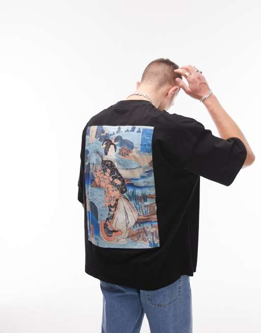 TOPMAN x ASHMOLEAN extreme oversized fit t-shirt with front and back Iris Garden print in black
