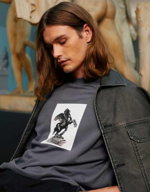 TOPMAN x ASHMOLEAN - Oversized T-shirt met print van Pegasus in antraciet