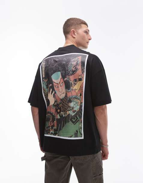 TOPMAN X ASHMOLEAN – Premium – Svart t-shirt i extra oversize med Samurai-tryck - view 1