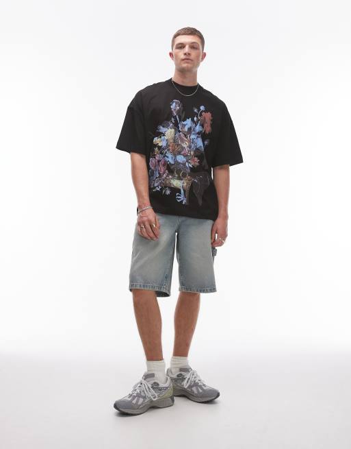 TOPMAN X ASHMOLEAN - Sort T-shirt i ekstremt oversized pasform med blomstermønster