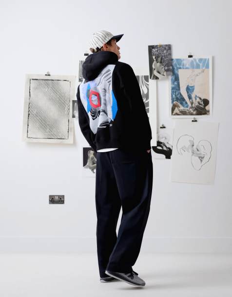 Topman x Becky Baier - Felpa oversize nera con cappuccio, applicazione stampata davanti e dietro e ricamo - view 1