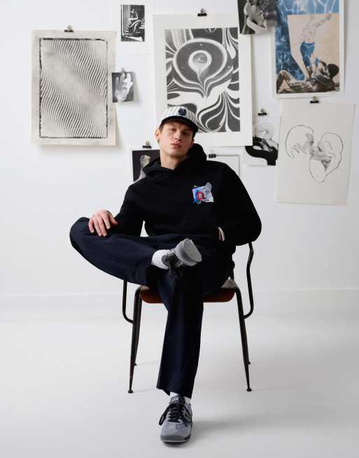 Topman x Becky Baier oversized fit hoodie with front and back patch print and embroidery in black, 4 of 4