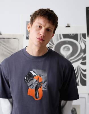 Topman X Becky Baier Premium Heavyweight Oversized Fit T-shirt With Hand Print And Embroidery In Gray
