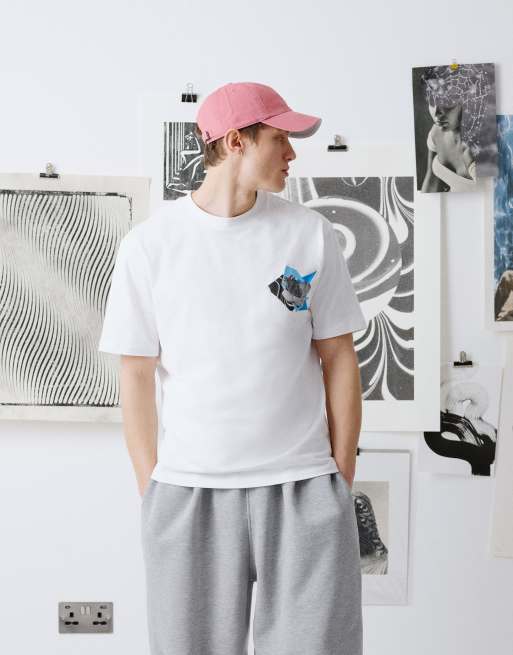 Topman x Becky Baier - T-shirt premium oversize in tessuto pesante color bianco con ricamo e stampa effetto applicazione sul davanti e sul retro