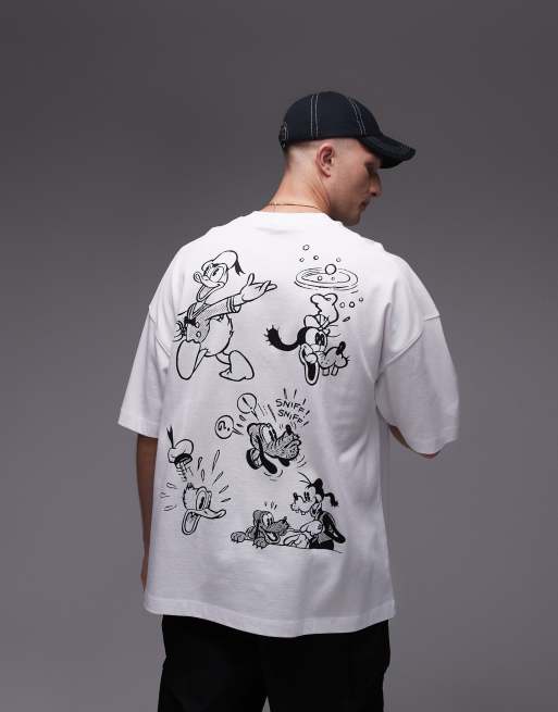 Topman x Disney – Biały T-shirt premium o fasonie extreme oversize z grafiką Comic Gang z przodu i na plecach
