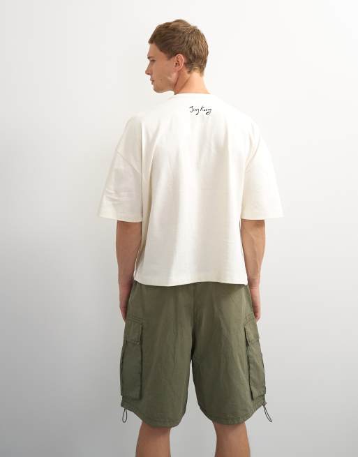 Topman x Jing boxy fit crop abstract breaking free graphic t-shirt with embroidery in ecru, 4 of 5