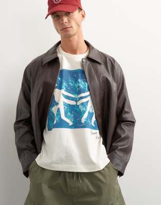 Topman X Jing Boxy Fit Cropped Abstract Breaking Free Graphic T-shirt With Embroidery In White