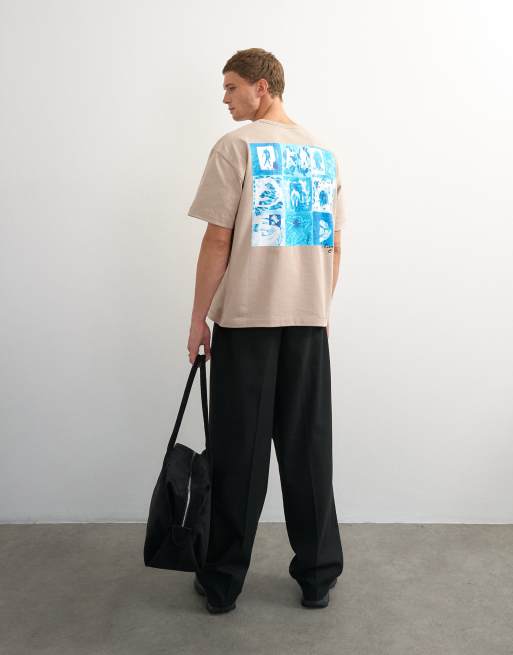 Topman x Jing relaxed front and back mosaic graphic t-shirt with embroidery in stone, 2 of 5