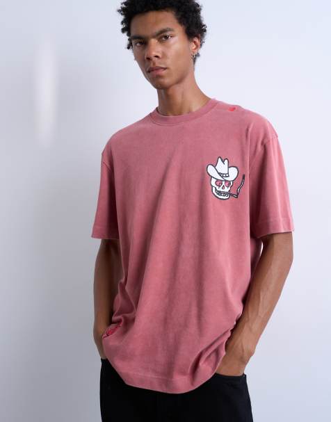 Topman x Mason Newman - Pink forvasket og oversized T-shirt med broderi - view 1