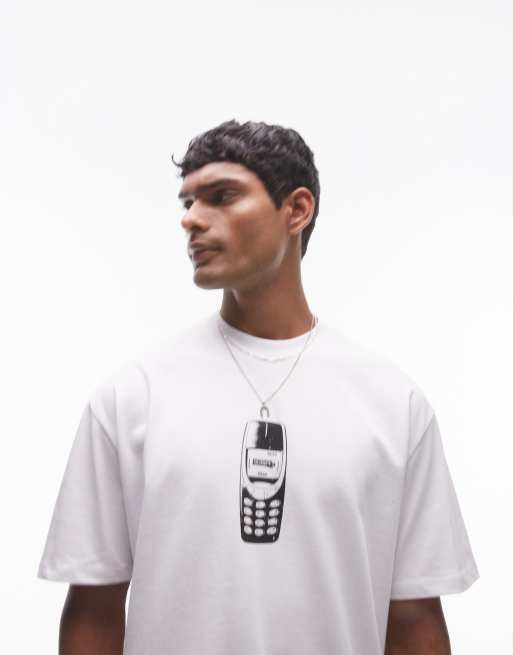 Topman x The Streets – Biały T-shirt oversize z motywem telefonu komórkowego z przodu i z tyłu