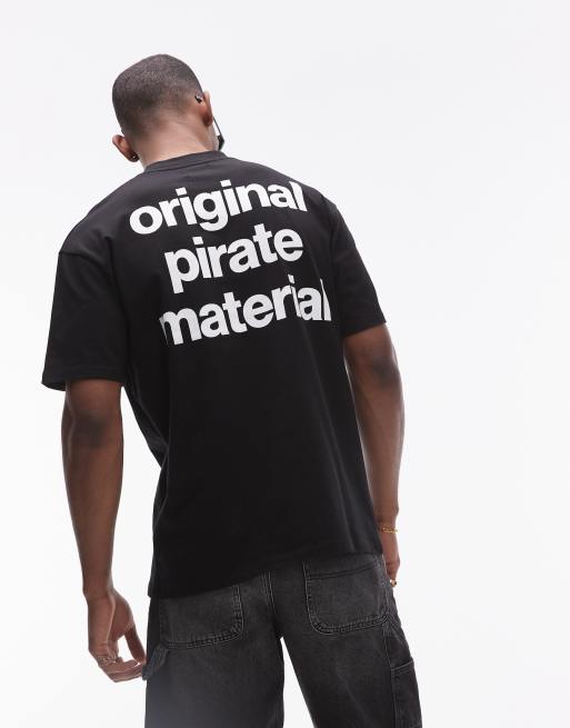 Topman x The Streets – Hochwertiges Oversize-T-Shirt in Schwarz mit „Pirate Material”-Print und Stickerei vorn und hinten