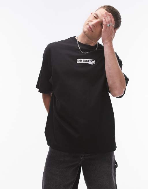 Topman x The Streets - T-shirt super oversize premium nera con stampa sul davanti e sul retro, 4 di 4