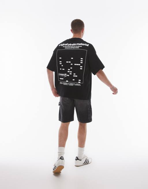 Topman x The Streets - T-shirt ultra oversize de qualité supérieure avec imprimé brodé devant et au dos - Noir, 2 de 4